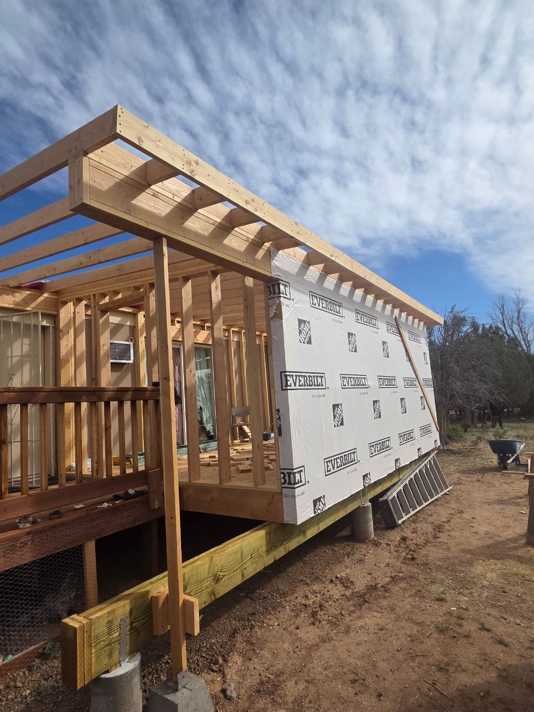 Home addition framed and wrapped