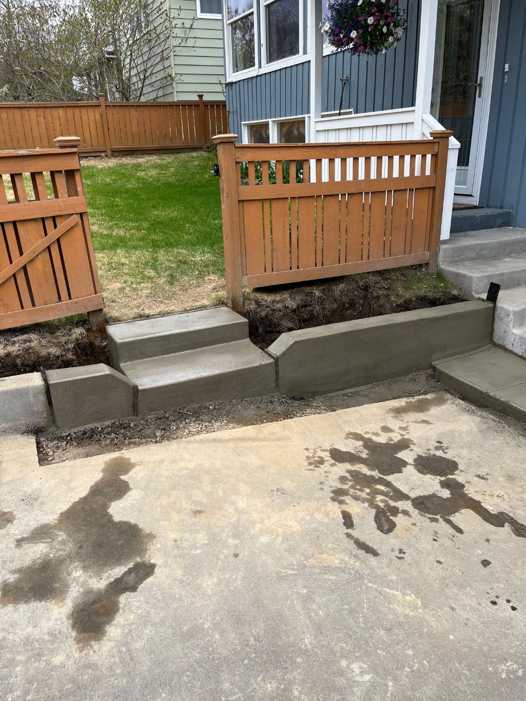 Concrete steps and retaining curb