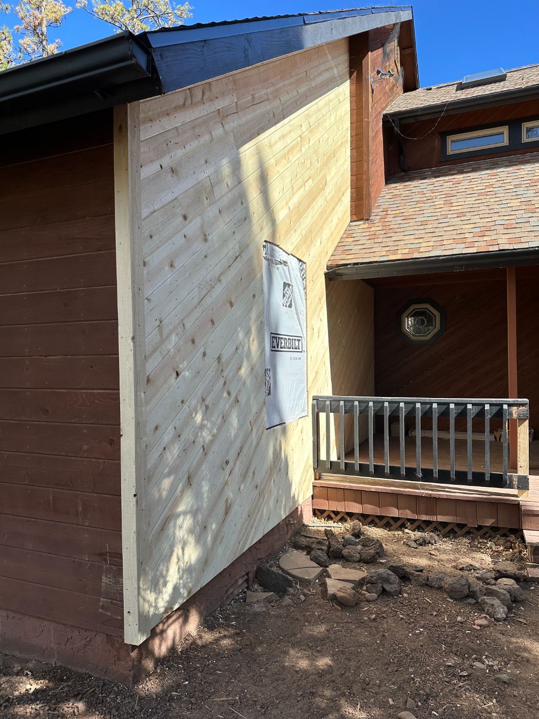 Exterior remodel with new tongue-and-groove siding